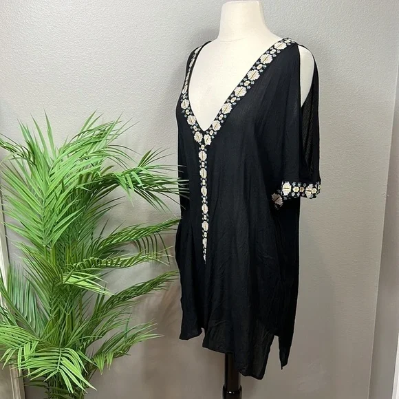 NWT O’Neill Frances Swim Cover Up Resort Beach Black XS Embroidered Macy’s - Picture 5 of 14